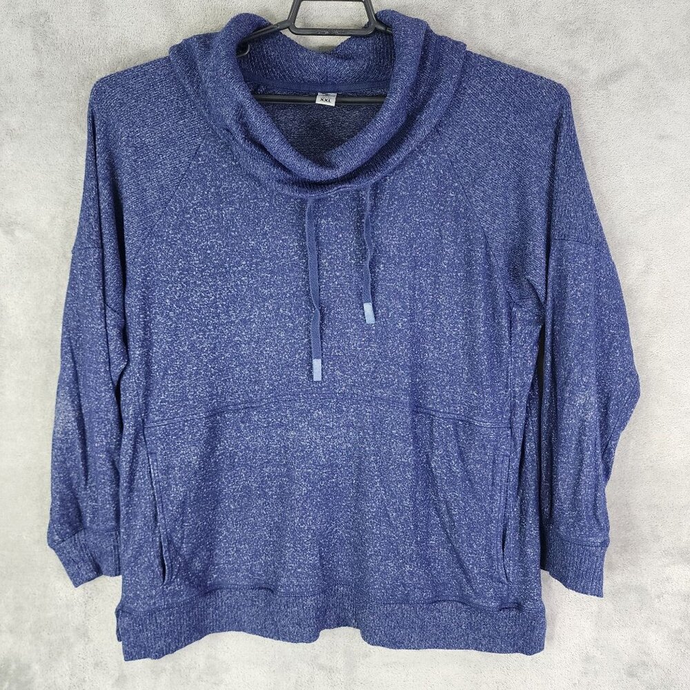 Womens Blue Favorite Lounge Top Shirt Cowl Neck & Pockets Long Sleeve Size XXL - Picture 2 of 11